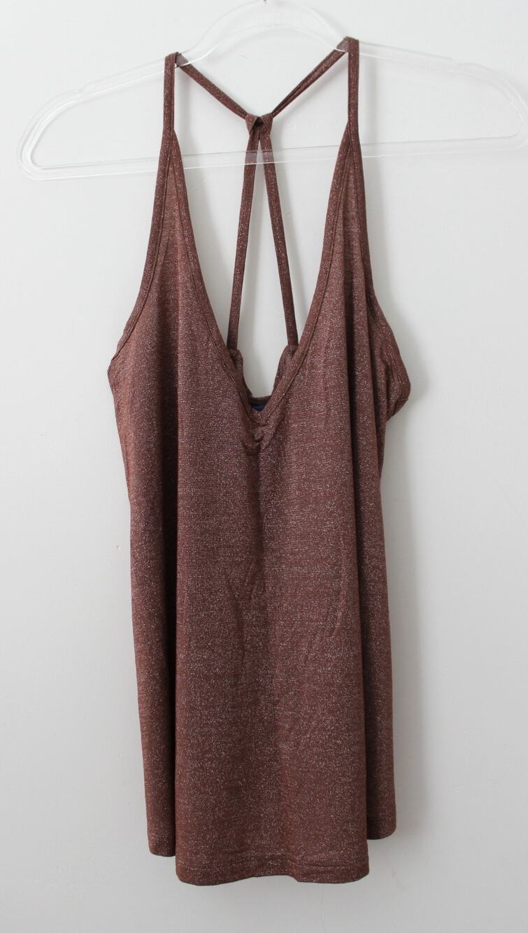 Old Navy Womens Strappy-Back Shimmer Swing Tank Top Brown Size M Tall NWT